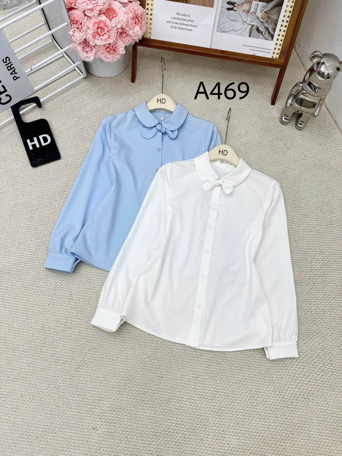A469 Áo sơ mi cổ sen kèm nơ rời