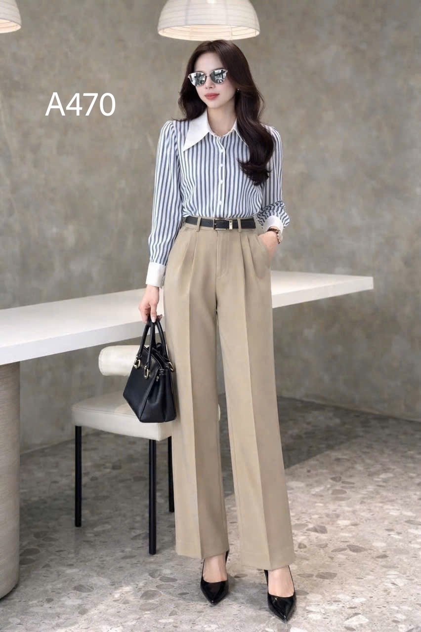 A470 Áo sơ mi kẻ sọc cổ nhọn