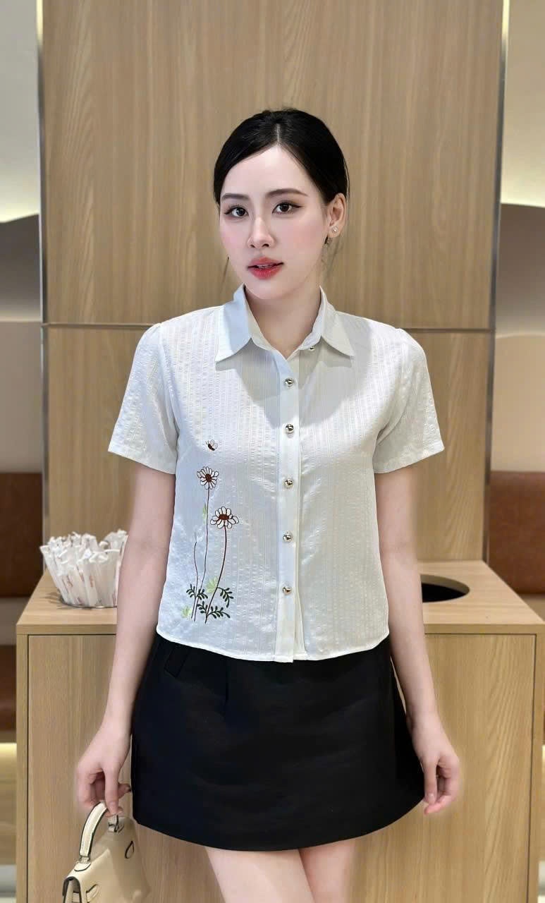 A476 áo cổ đức thêu hoa cúc