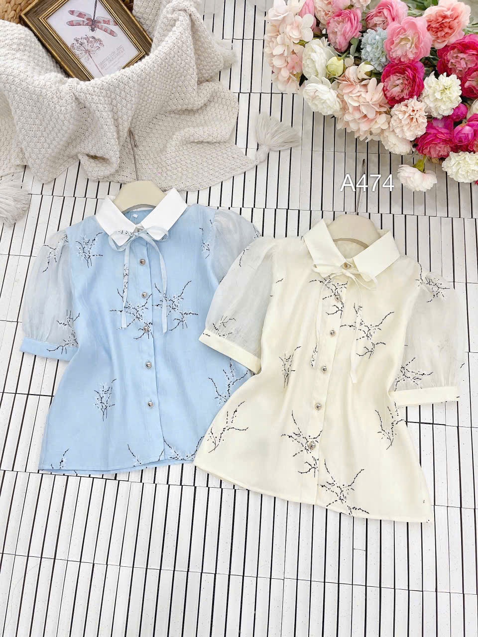 A474 áo tay cộc cổ sen