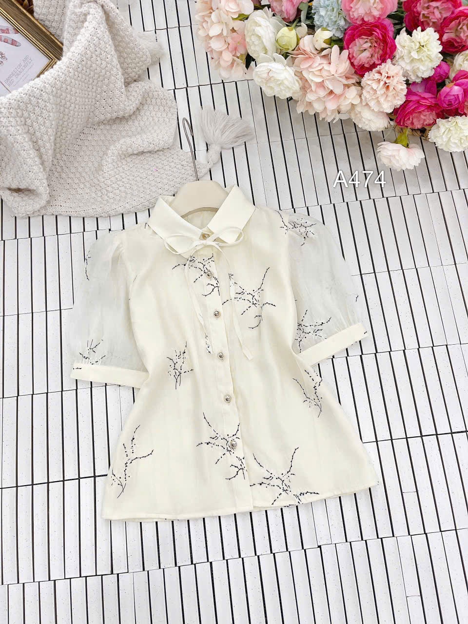 A474 áo tay cộc cổ sen