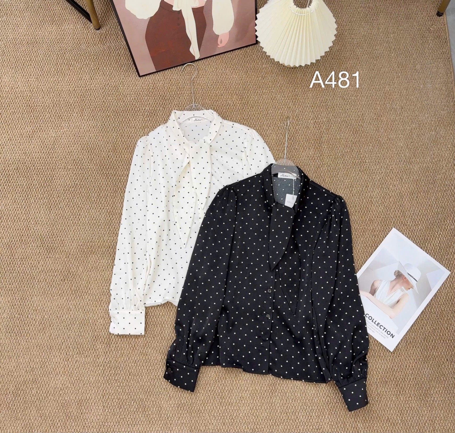 A481 áo chấm bi cổ lá