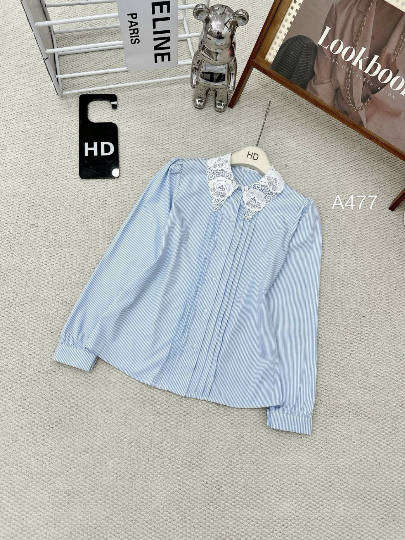 A477 áo thô sợi tre cổ ren