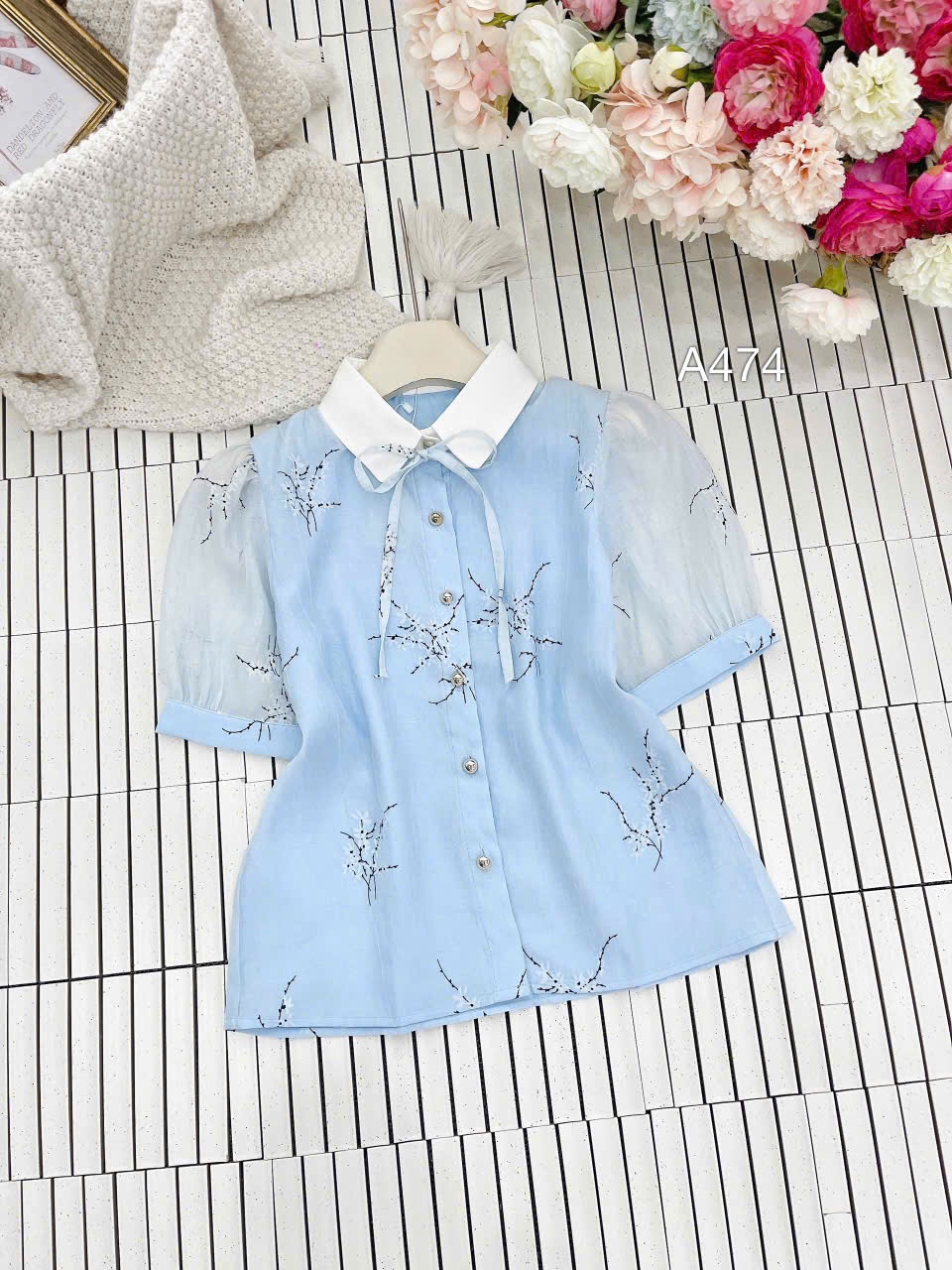 A474 áo tay cộc cổ sen