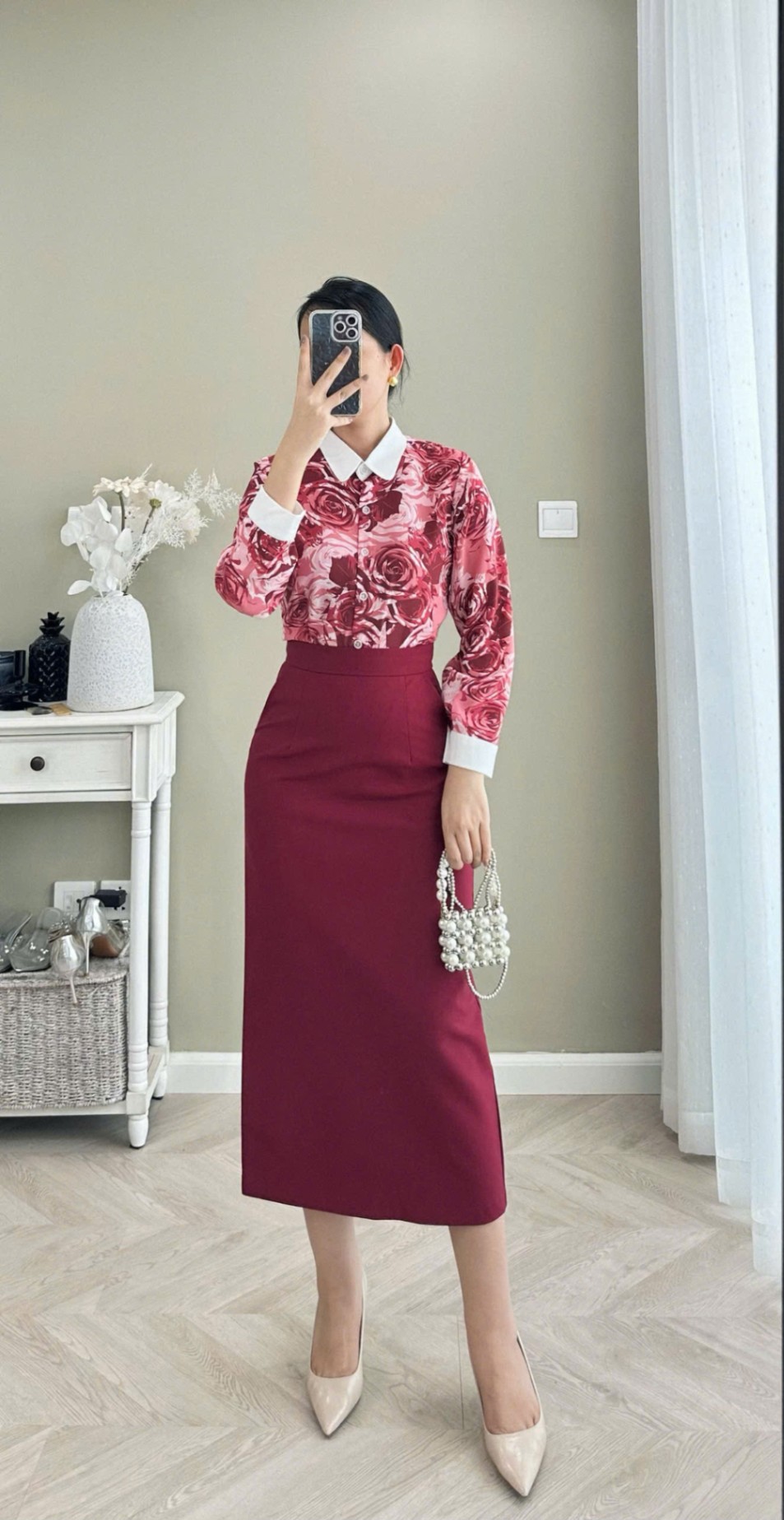 A478 áo hoa cổ trắng