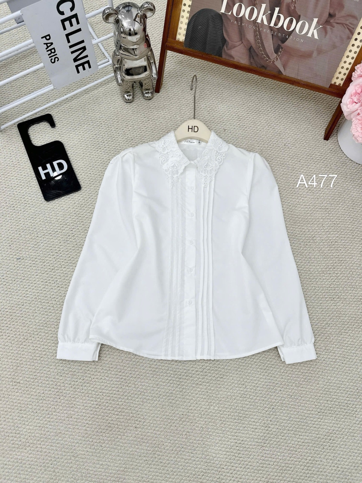 A477 áo thô sợi tre cổ ren