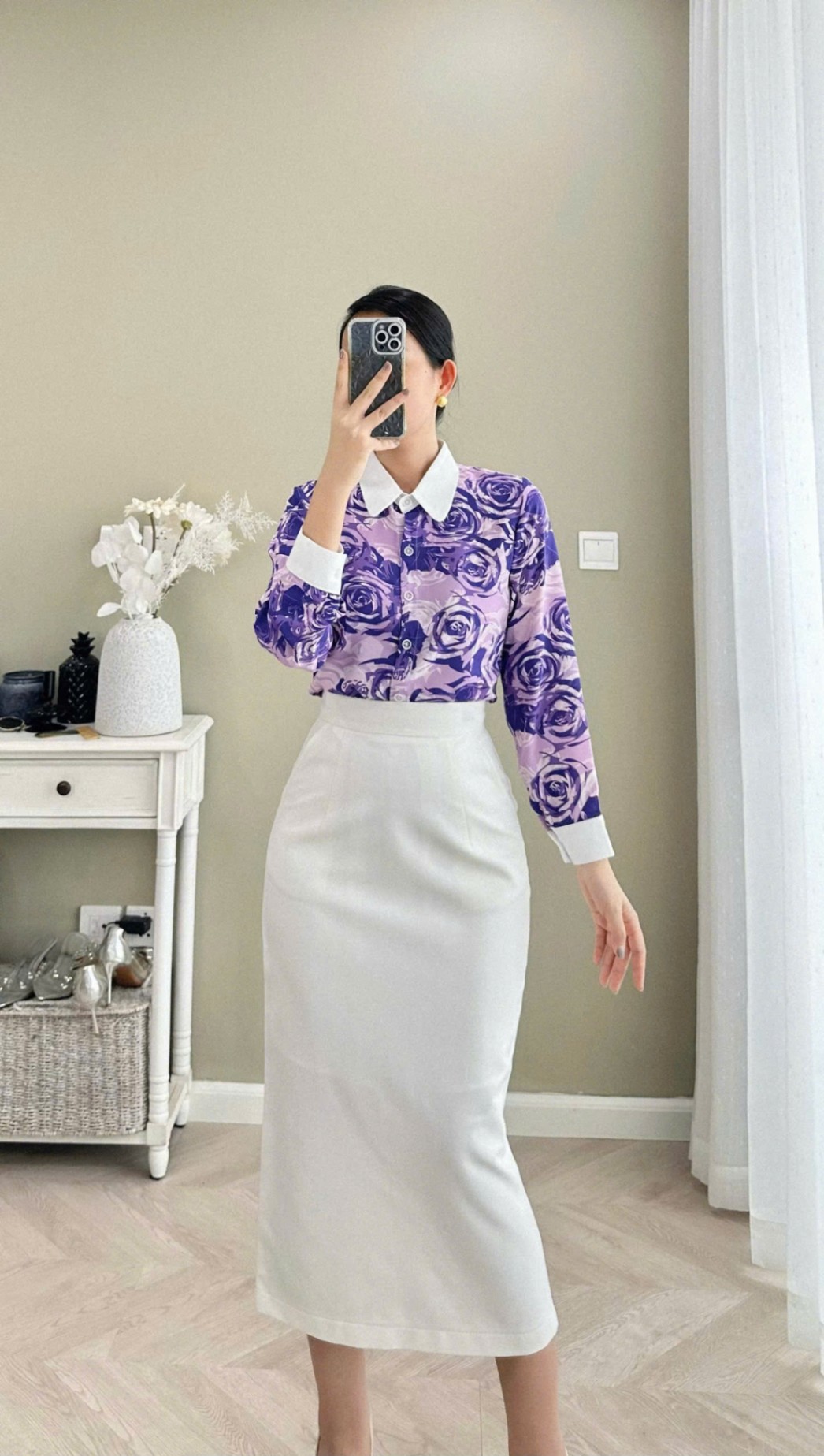 A478 áo hoa cổ trắng
