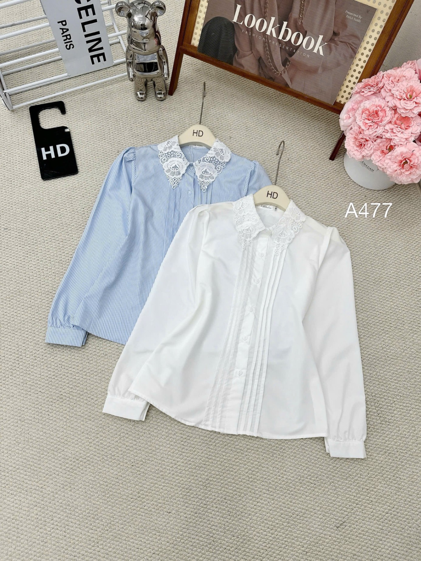 A477 áo thô sợi tre cổ ren