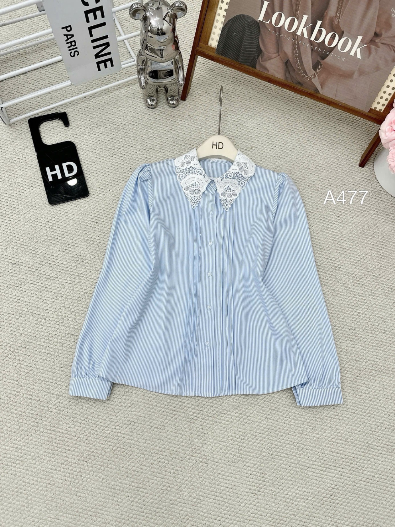 A477 áo thô sợi tre cổ ren