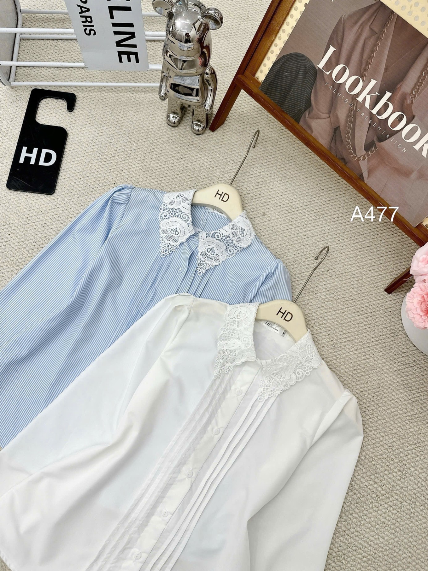 A477 áo thô sợi tre cổ ren