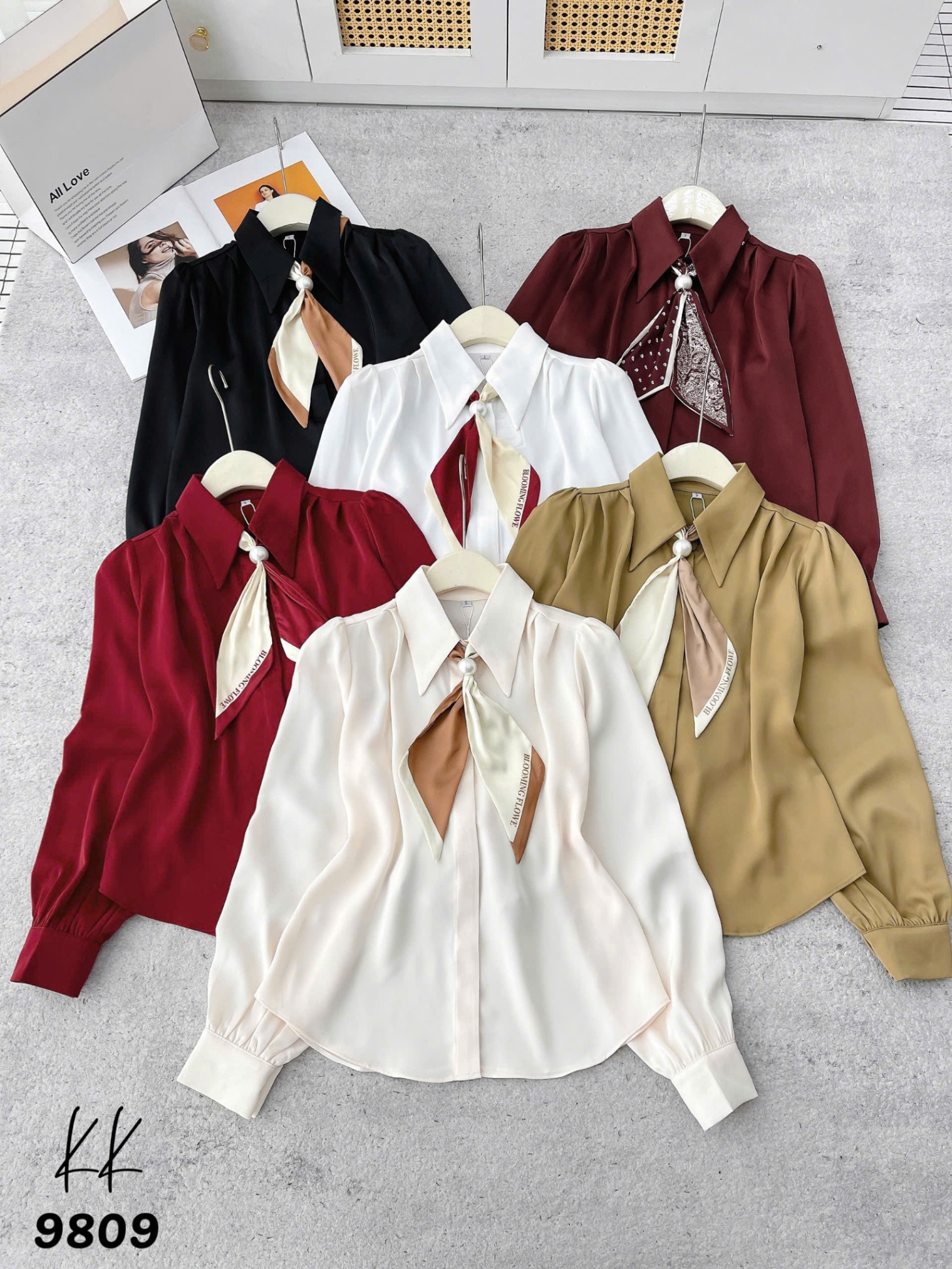 A9809 áo lụa QC kèm khăn