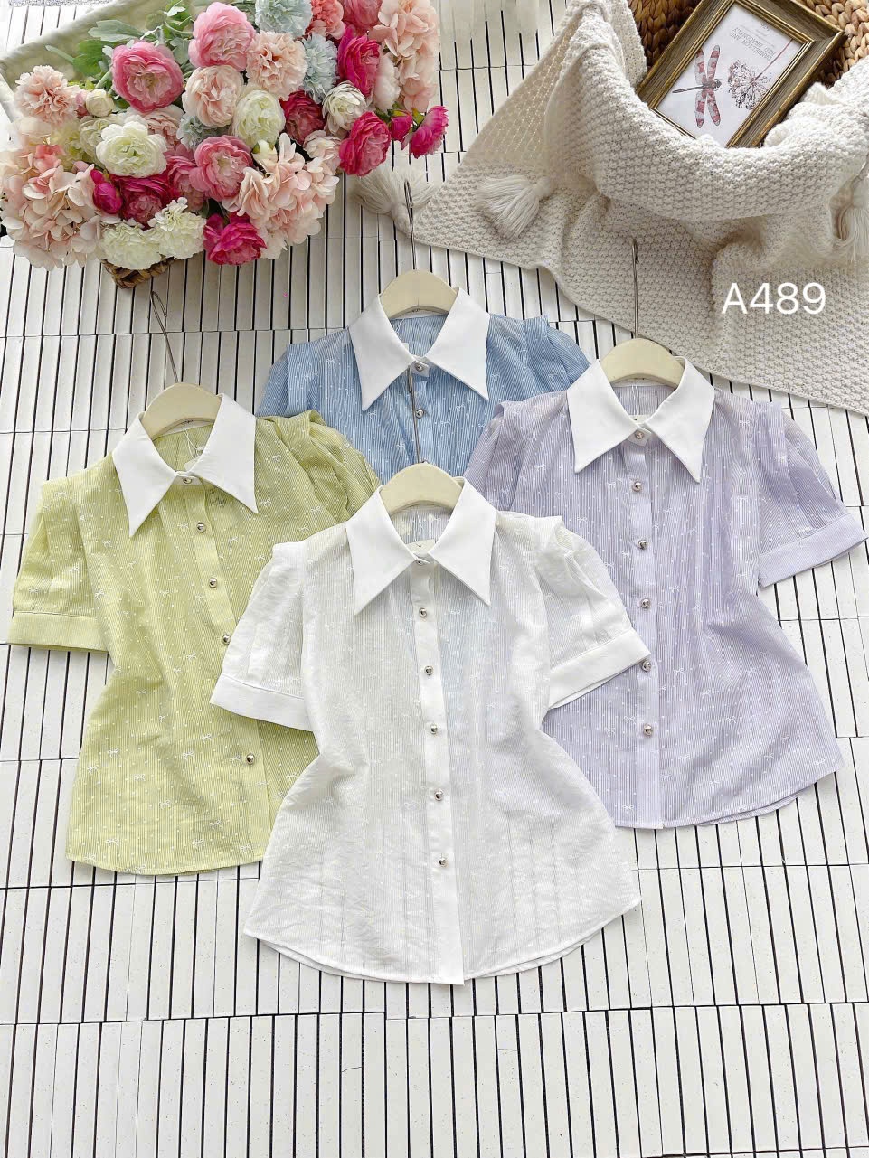 A489 áo cộc cổ nhọn