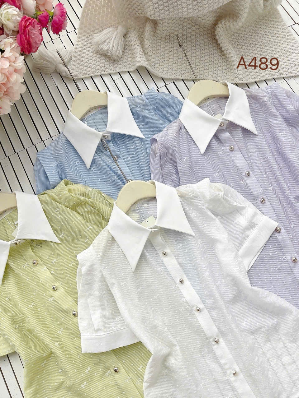 A489 áo cộc cổ nhọn