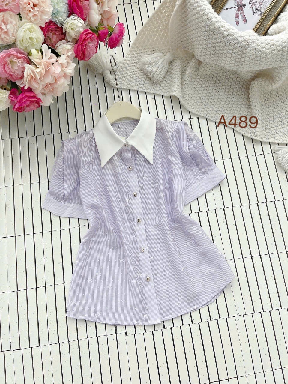 A489 áo cộc cổ nhọn