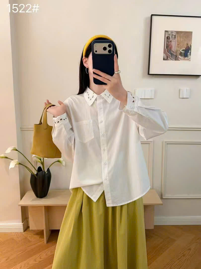 A1522 áo sơ mi dài tay cổ khoét lỗ