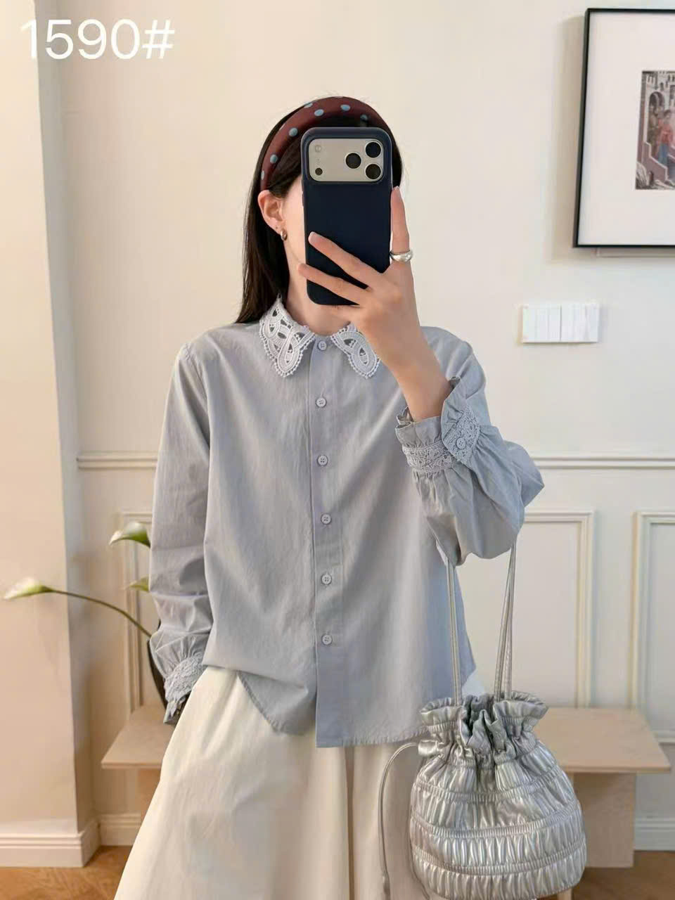 A1590 QC Áo sơ mi dài tay cổ cách điệu