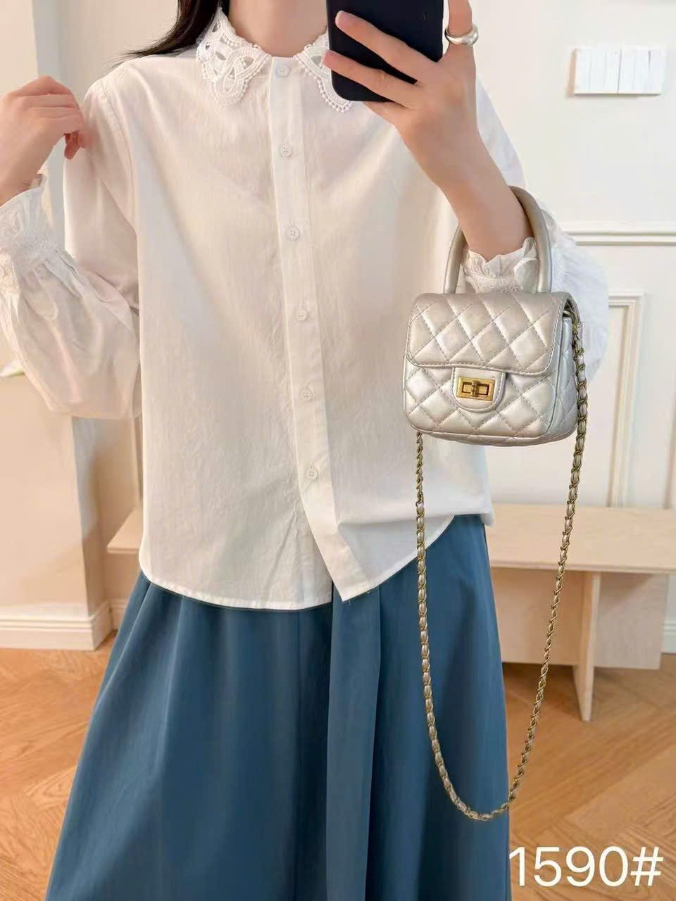 A1590 QC Áo sơ mi dài tay cổ cách điệu