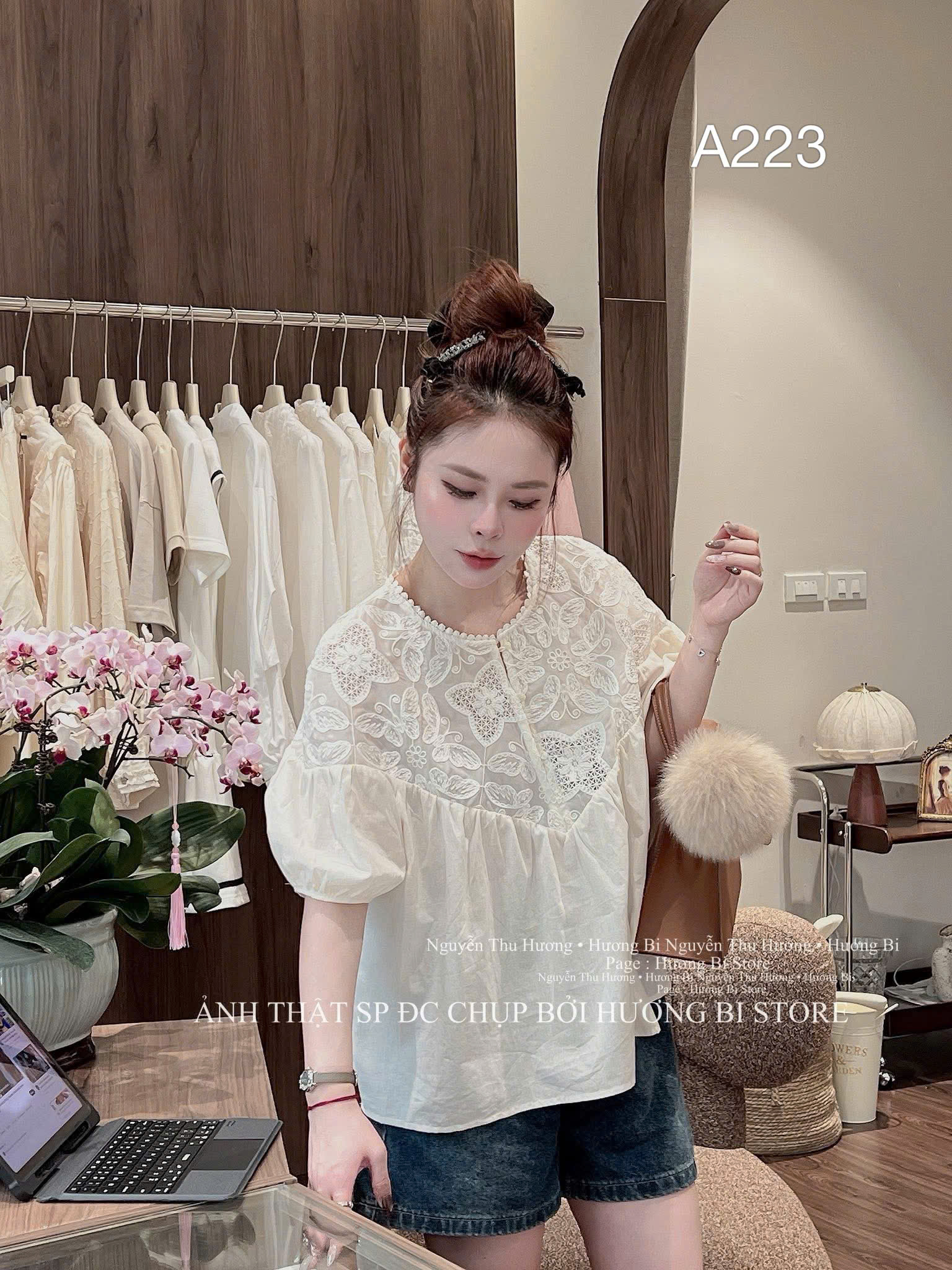 A223 Áo sơ mi thô tay bồng