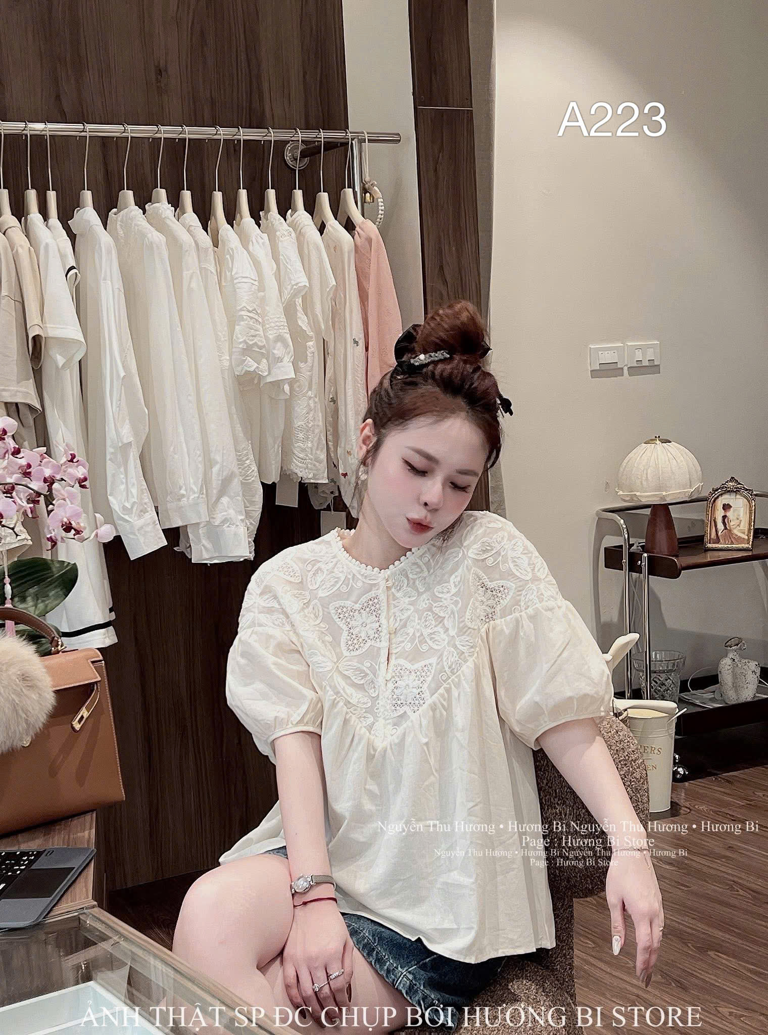 A223 Áo sơ mi thô tay bồng