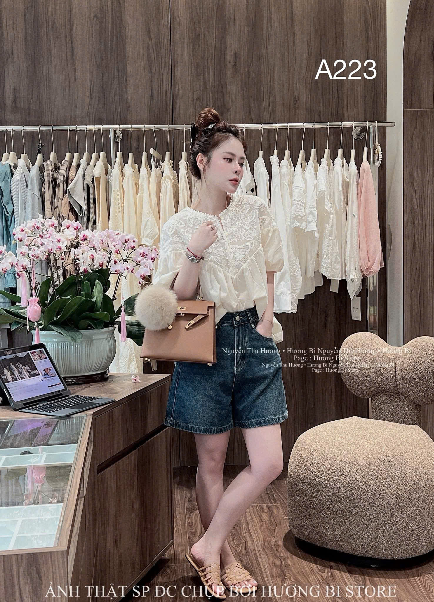 A223 Áo sơ mi thô tay bồng
