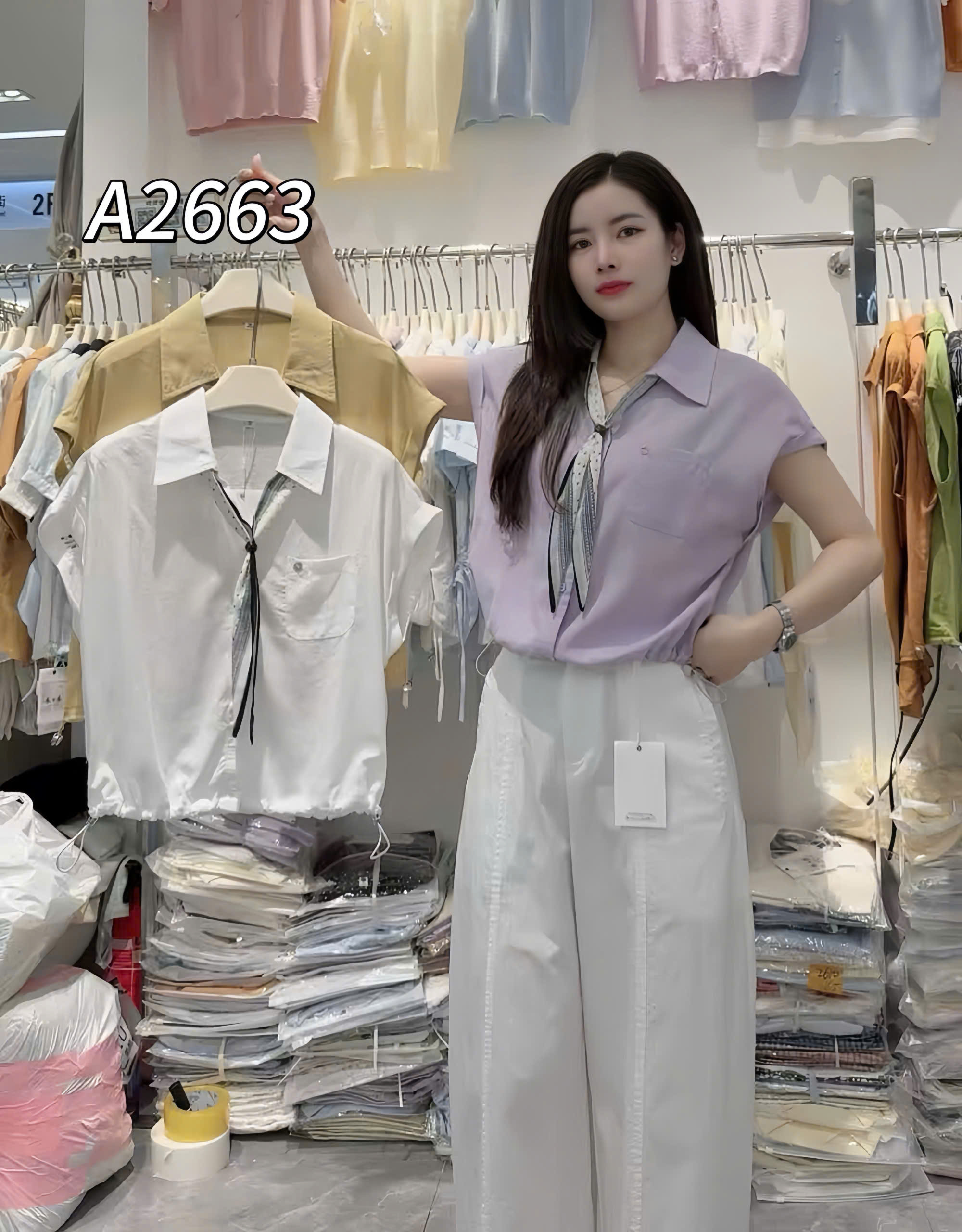 A2663 Áo sơ mi cổ bẻ túi ngực
