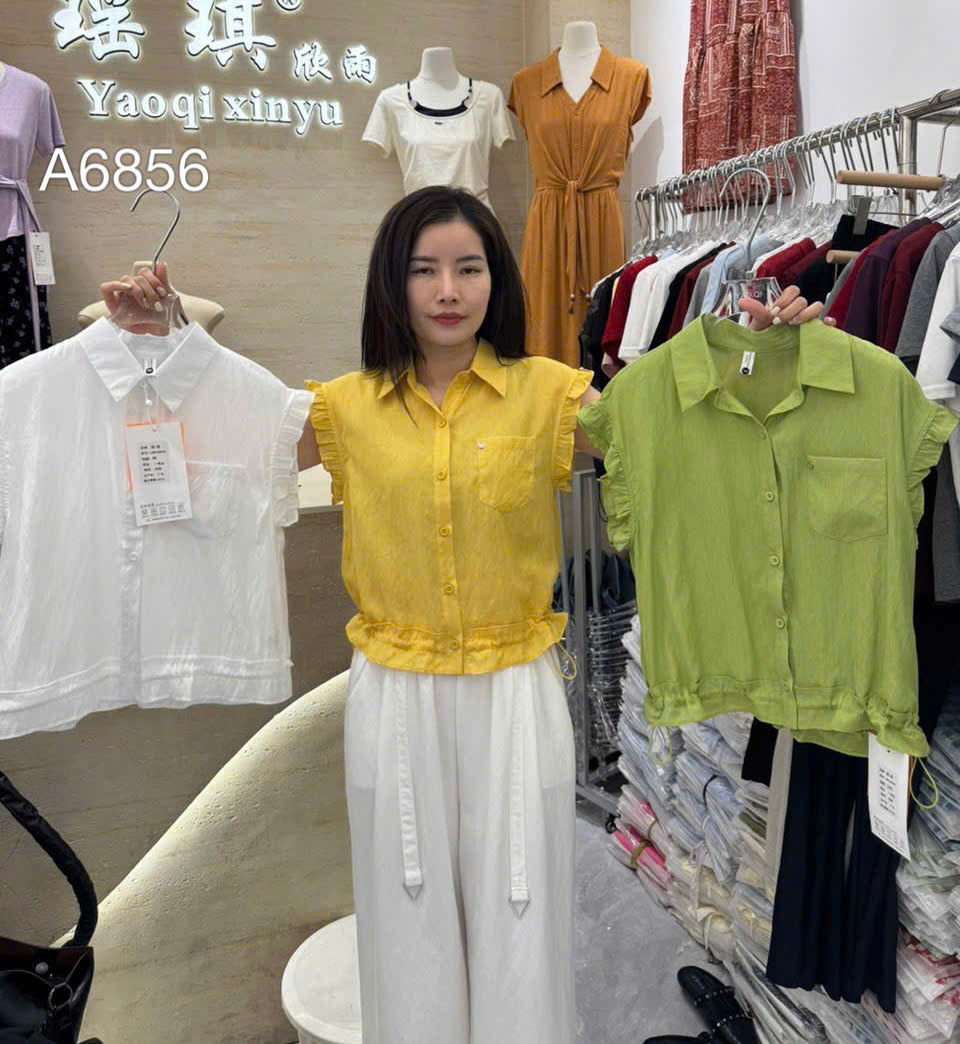 A26856 Áo sơ mi túi ngực tay bèo