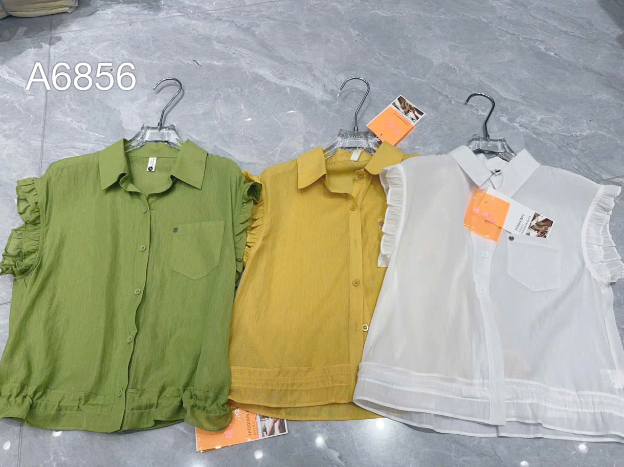 A26856 Áo sơ mi túi ngực tay bèo