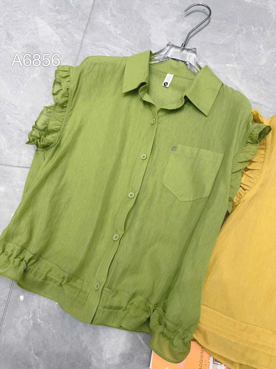 A26856 Áo sơ mi túi ngực tay bèo