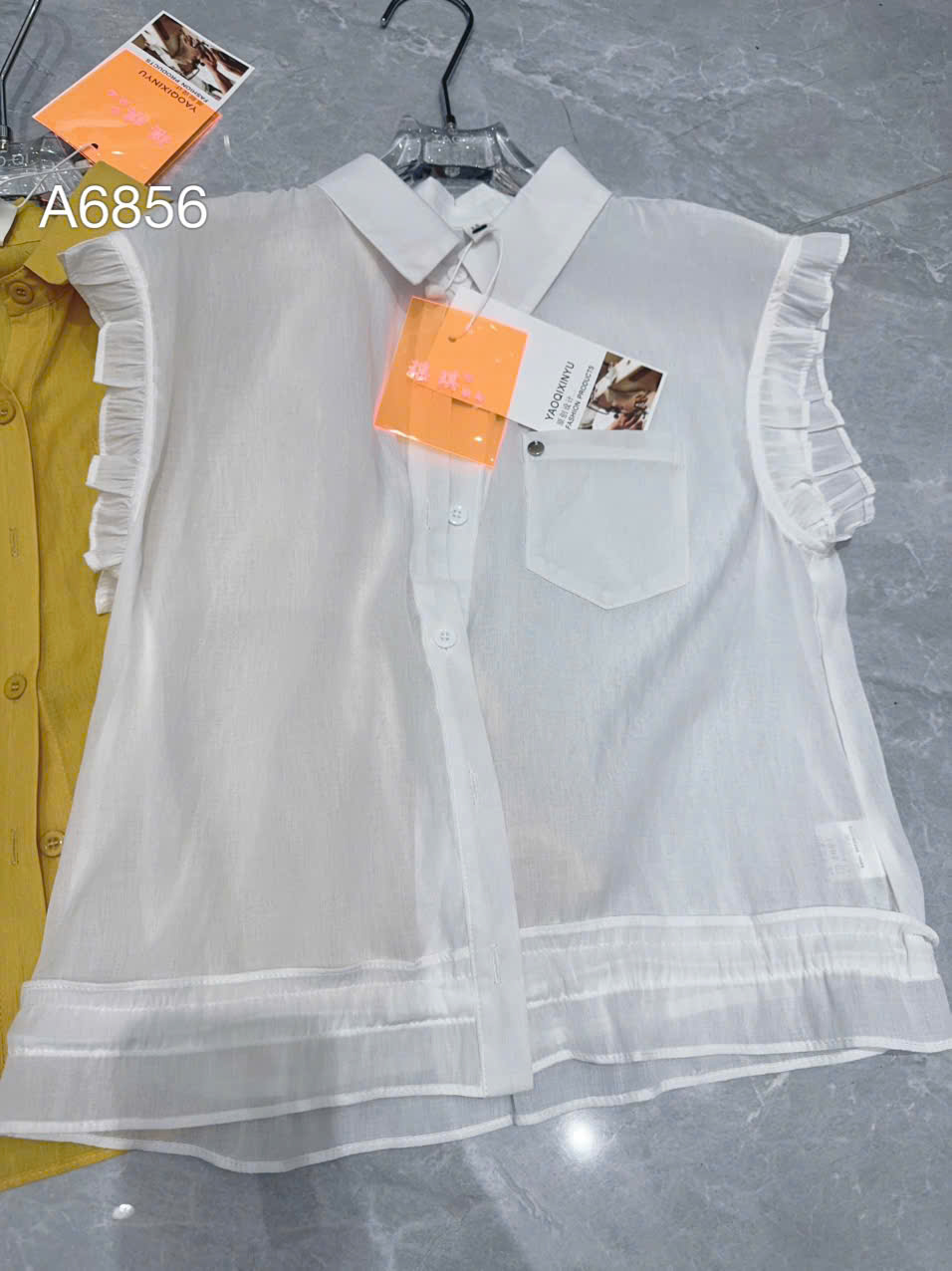 A26856 Áo sơ mi túi ngực tay bèo