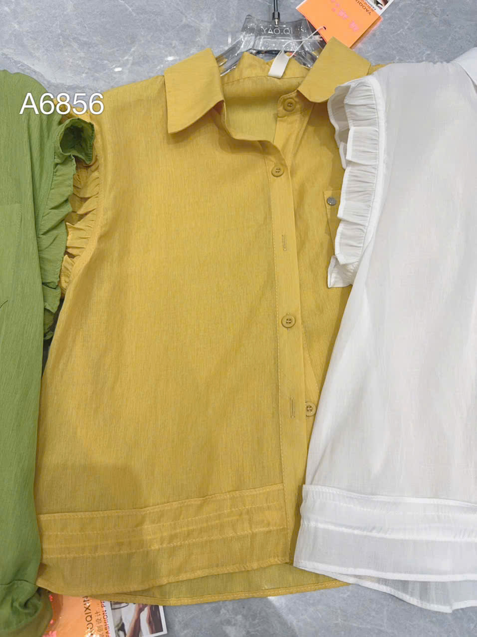 A26856 Áo sơ mi túi ngực tay bèo