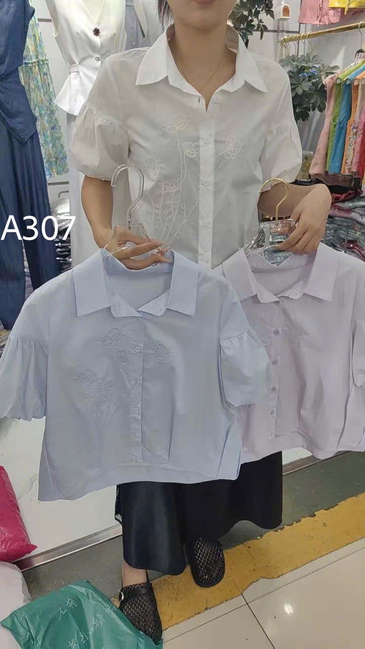 A307 Áo sơ mi thêu hoa dây