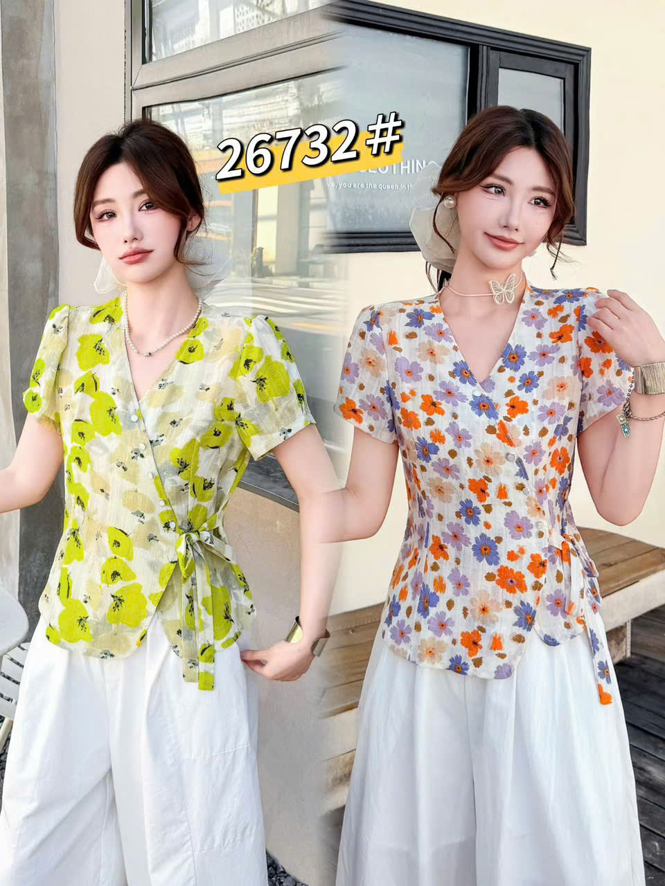 A3239 Áo sơ mi hoa buộc thắt eo