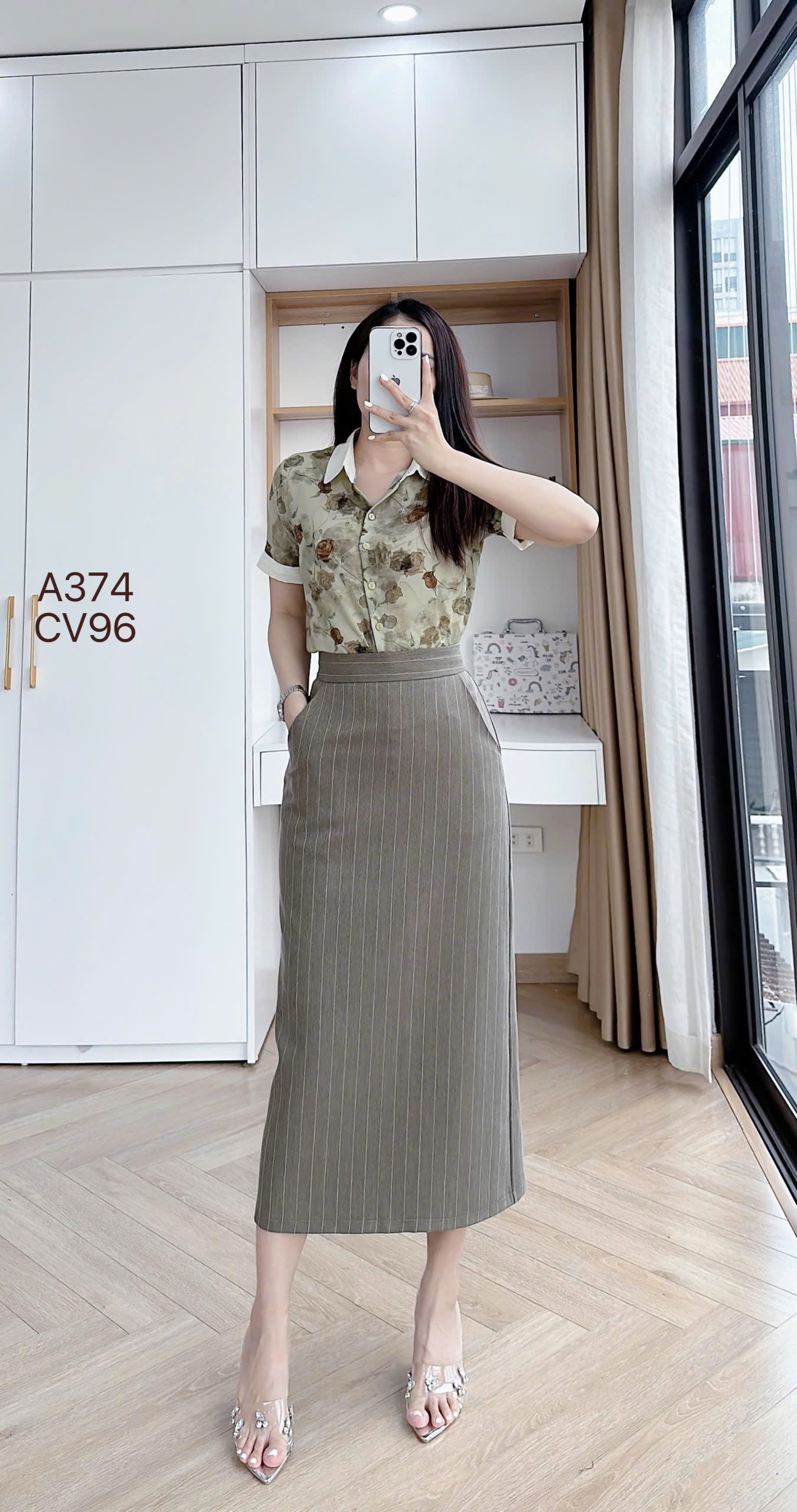 A374 Áo sơ mi hoa cổ phối