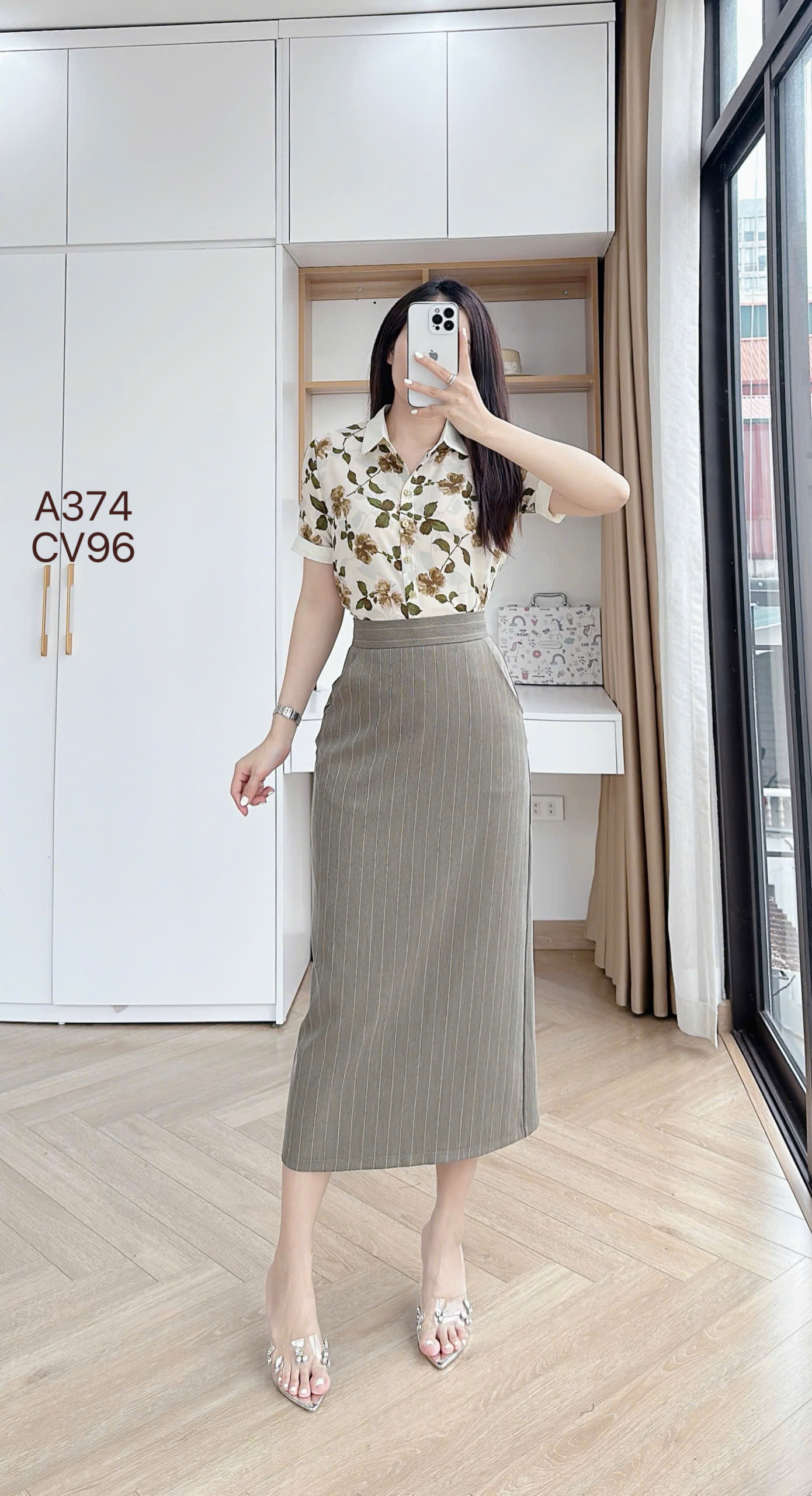 A374 Áo sơ mi hoa cổ phối