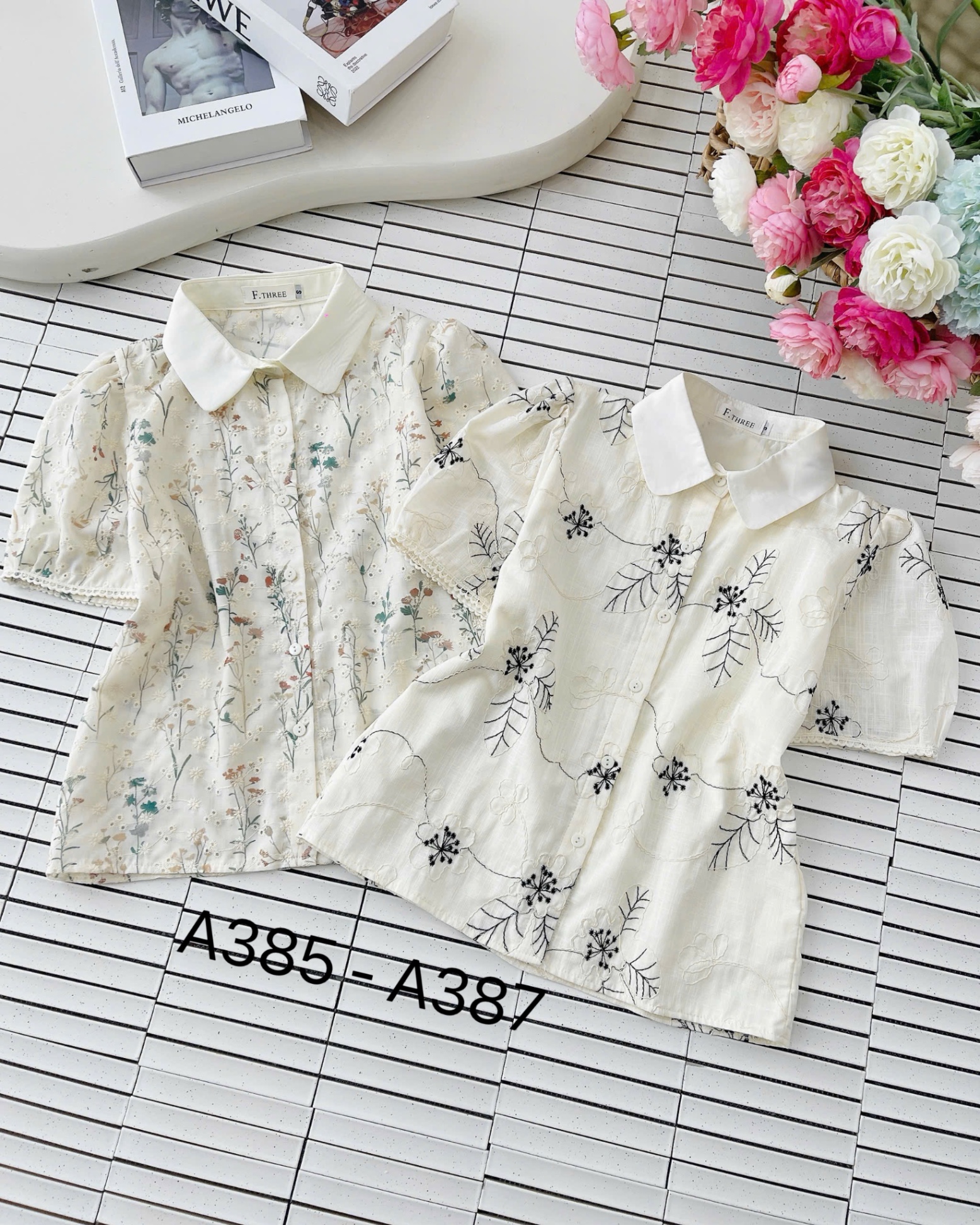 A387 Áo sơ mi hoa đen