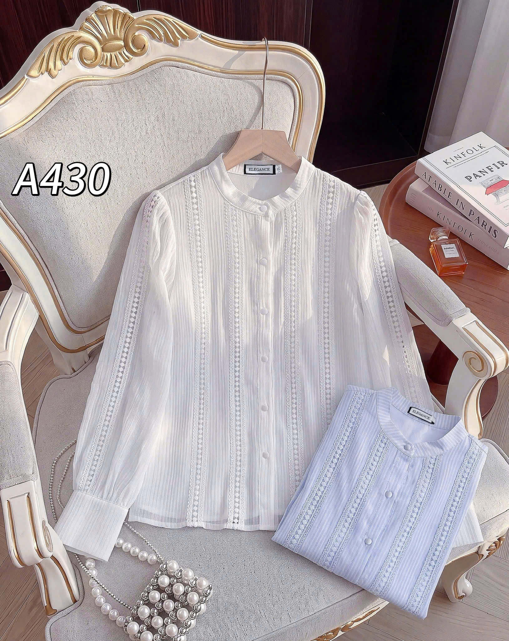 A430 áo tơ phối ren dài tay