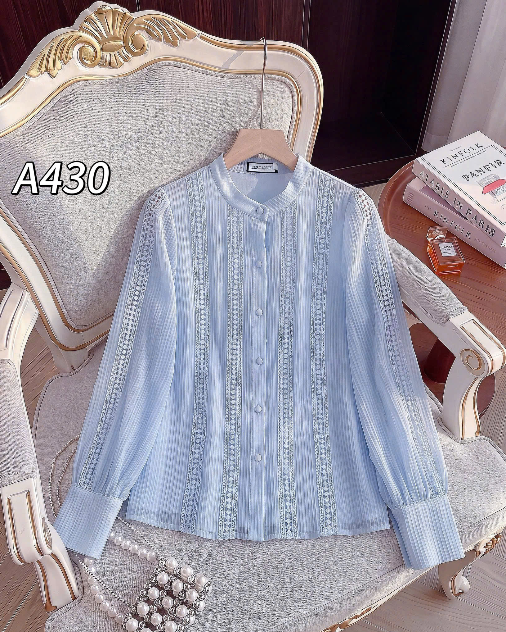 A430 áo tơ phối ren dài tay