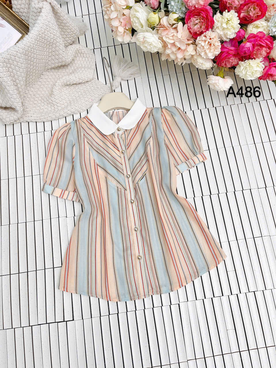 A486 áo kẻ cổ sen