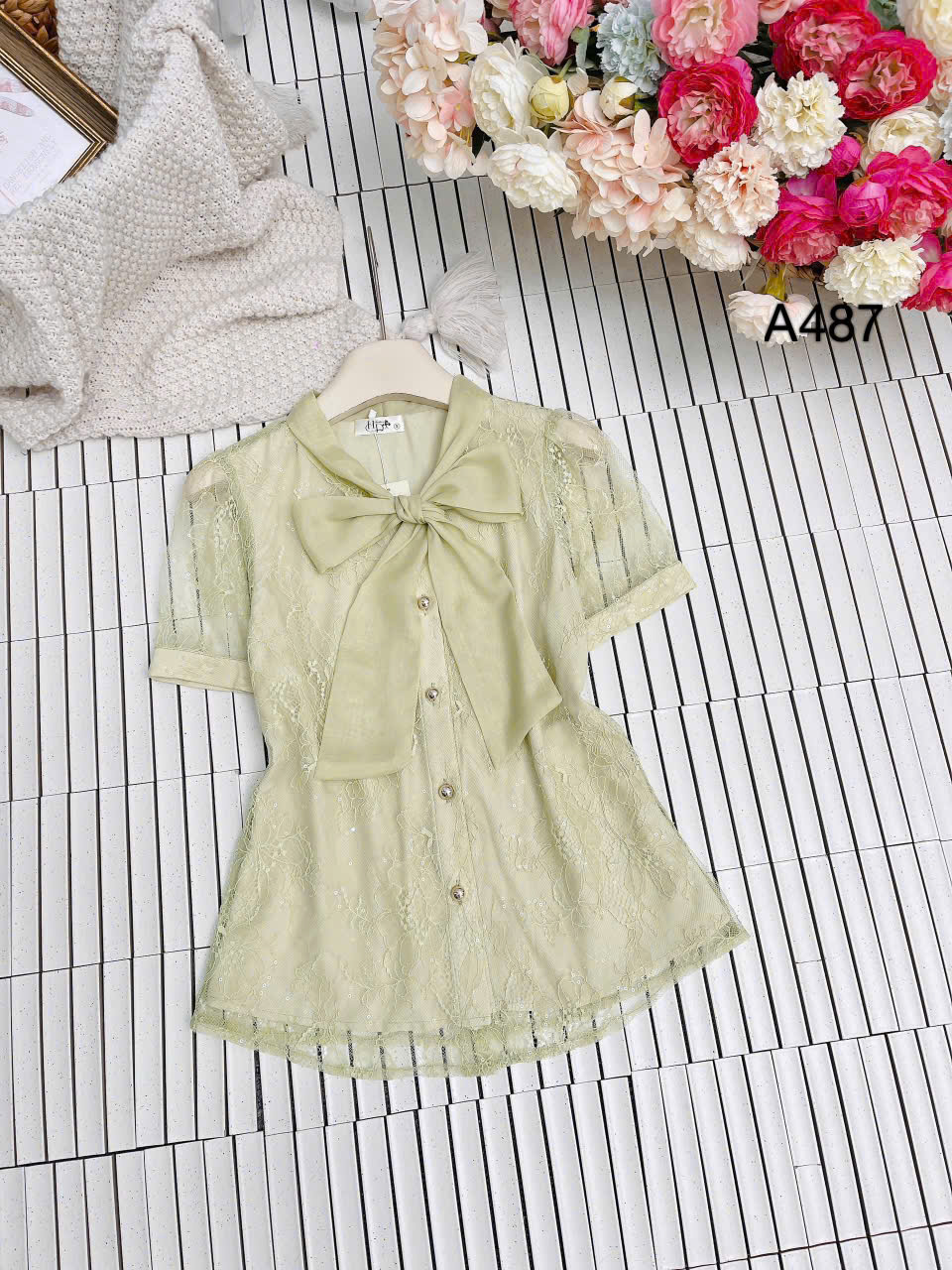 A487 áo cộc cổ nơ