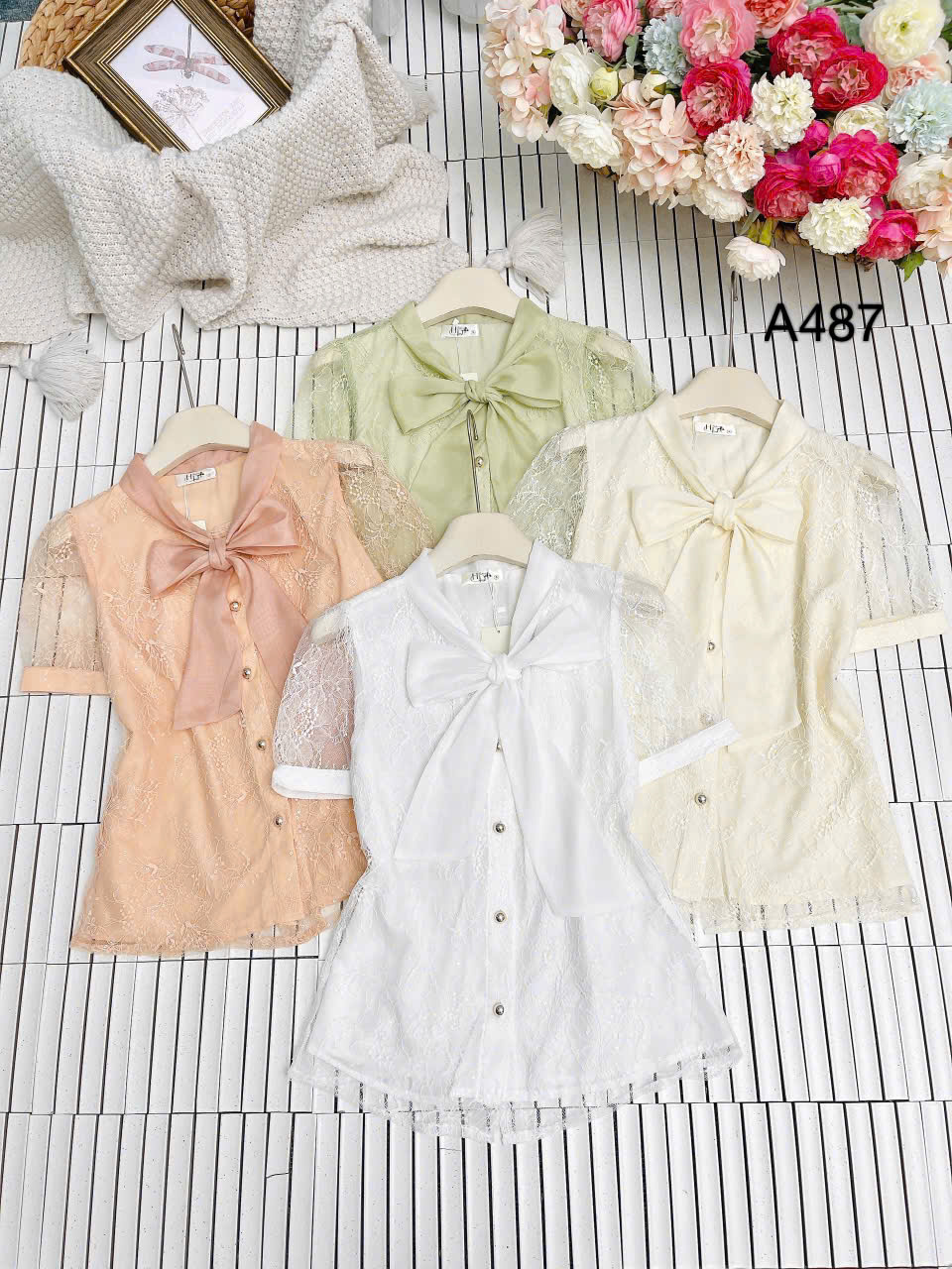 A487 áo cộc cổ nơ