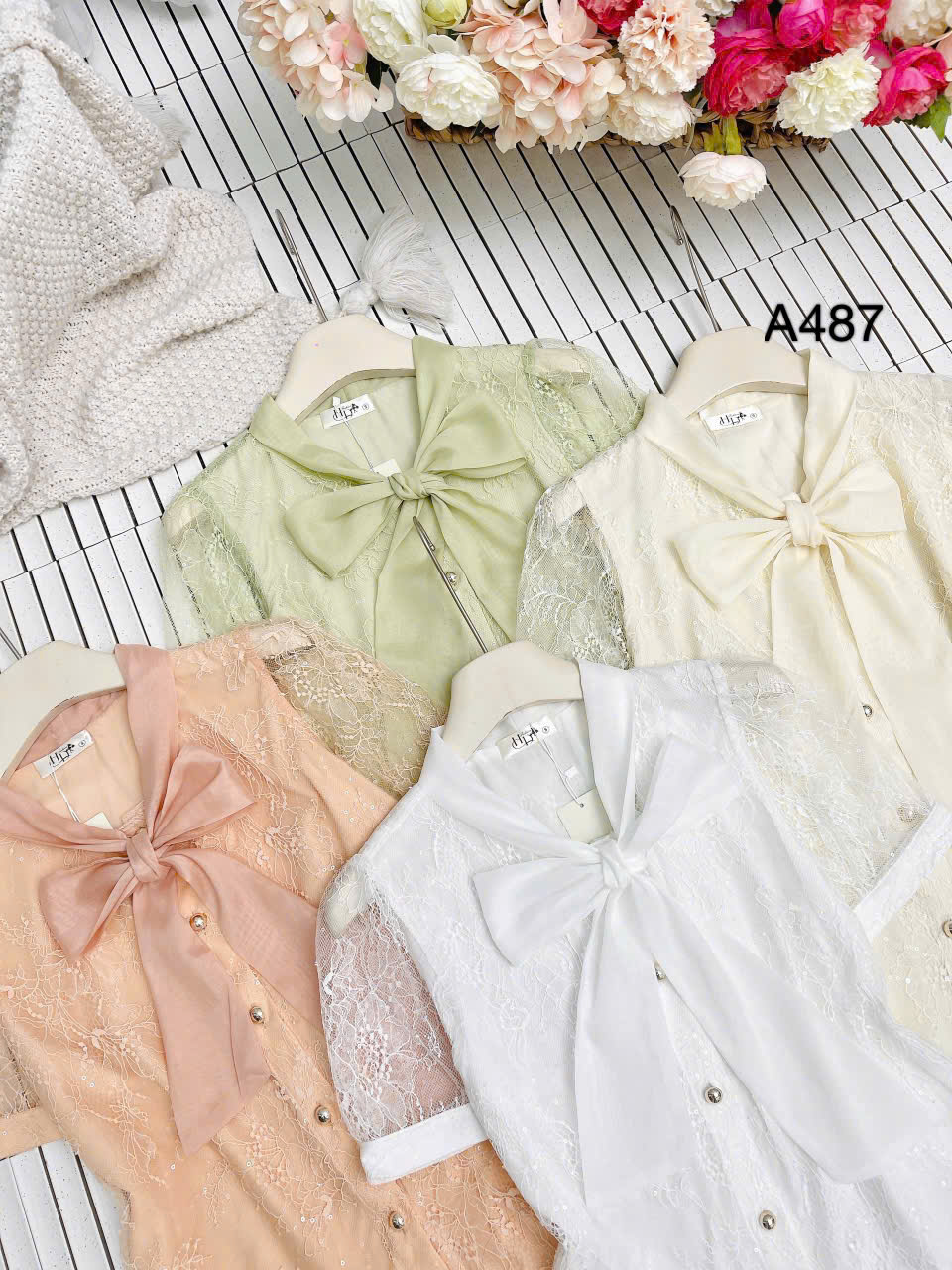 A487 áo cộc cổ nơ