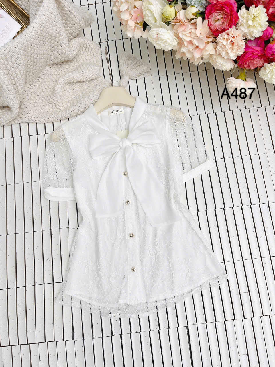 A487 áo cộc cổ nơ