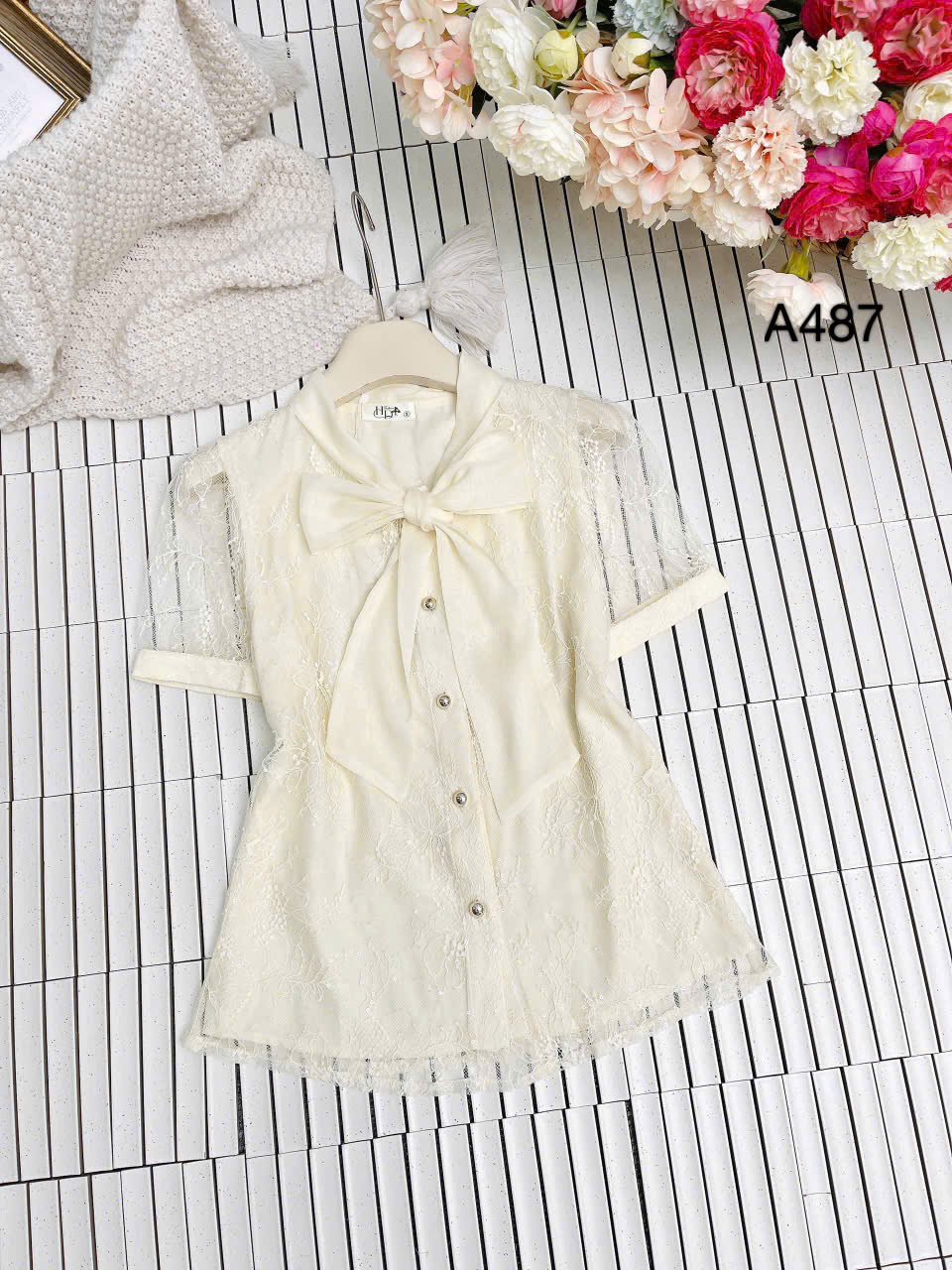 A487 áo cộc cổ nơ