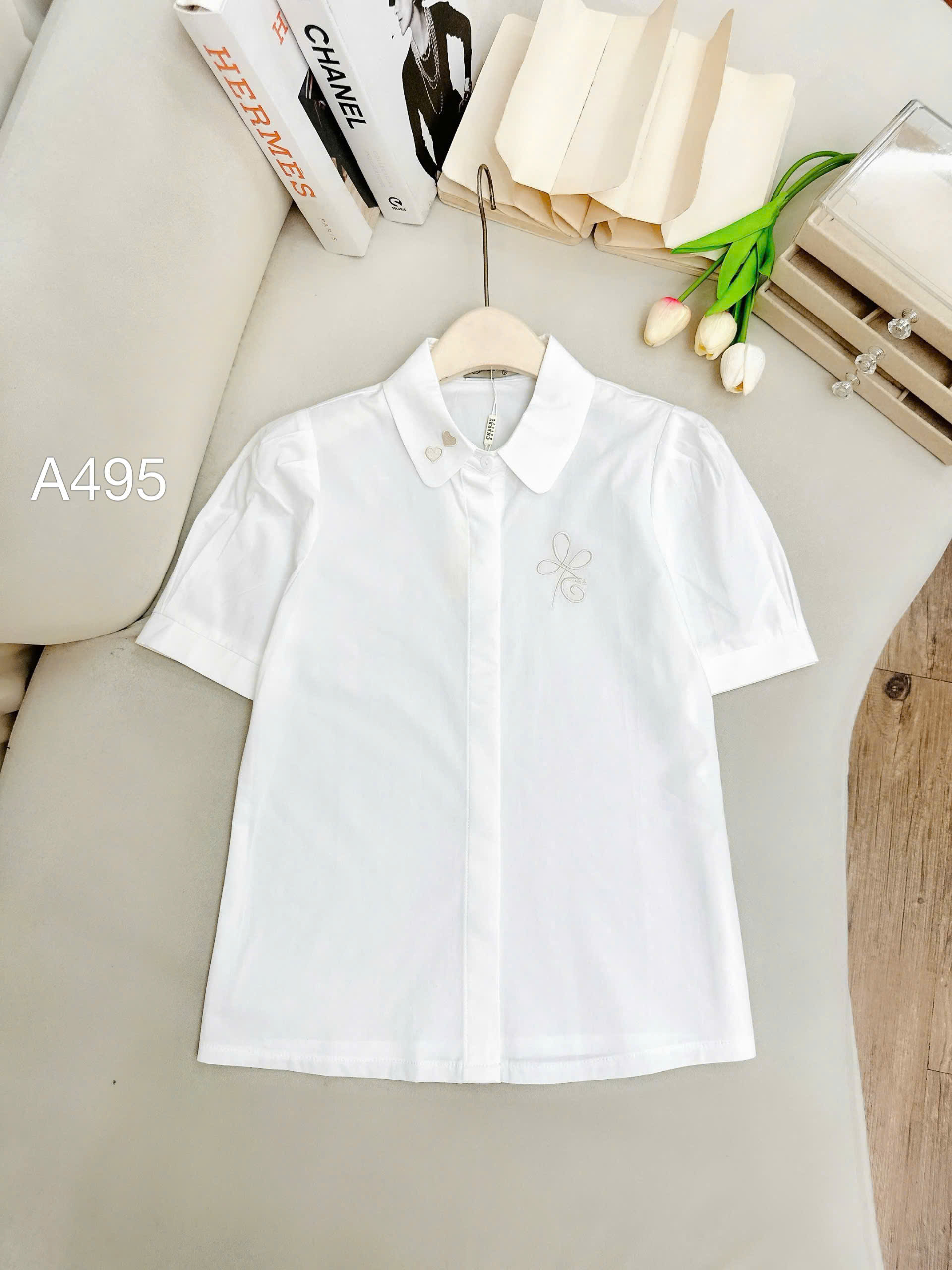 A495 áo thô cộc tay thêu ngực