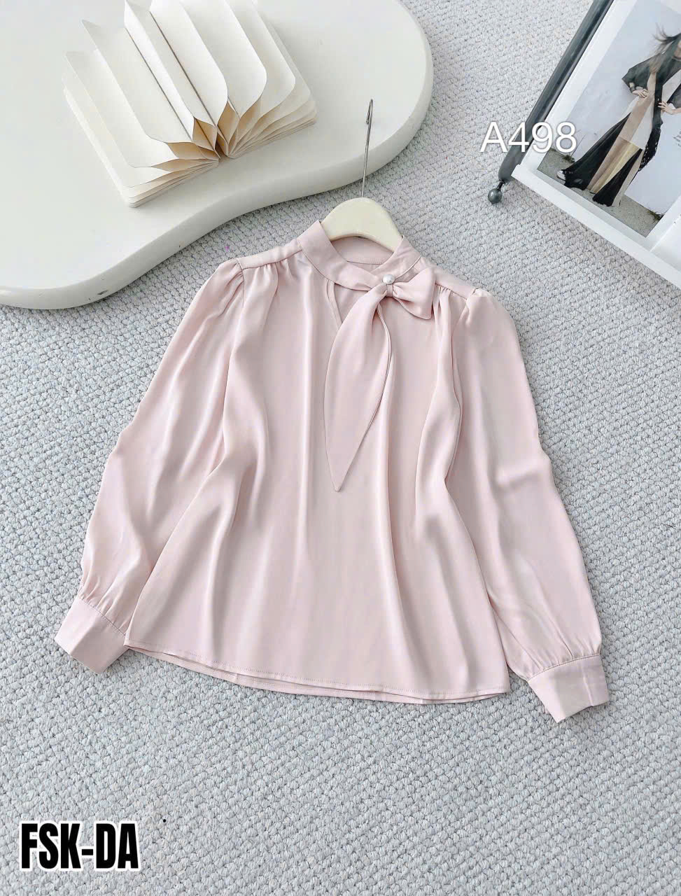 A498 Áo sơ mi lụa tay dài cổ nơ