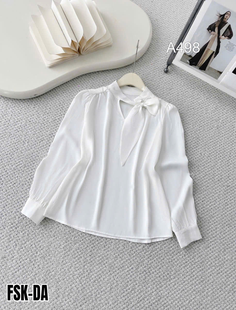 A498 Áo sơ mi lụa tay dài cổ nơ