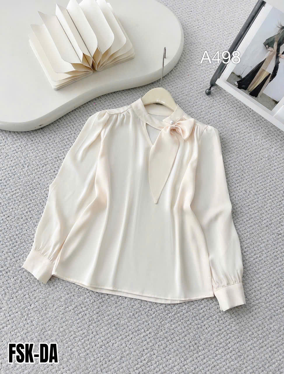 A498 Áo sơ mi lụa tay dài cổ nơ