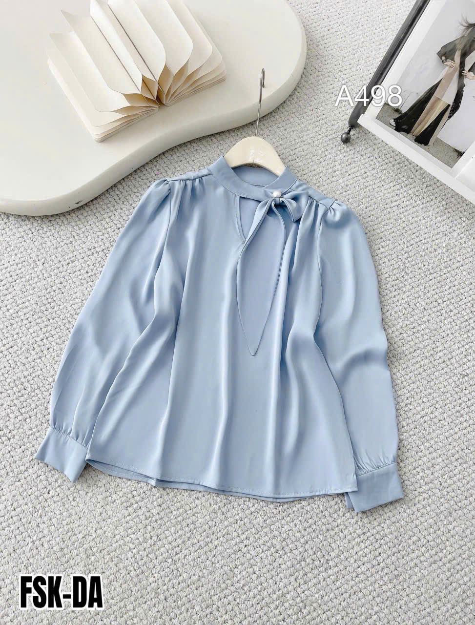 A498 Áo sơ mi lụa tay dài cổ nơ