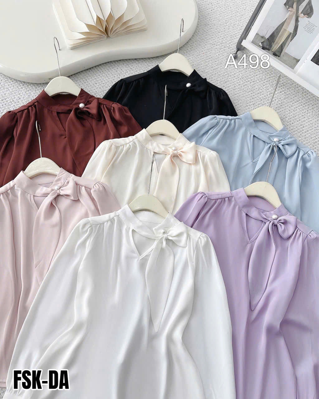 A498 Áo sơ mi lụa tay dài cổ nơ