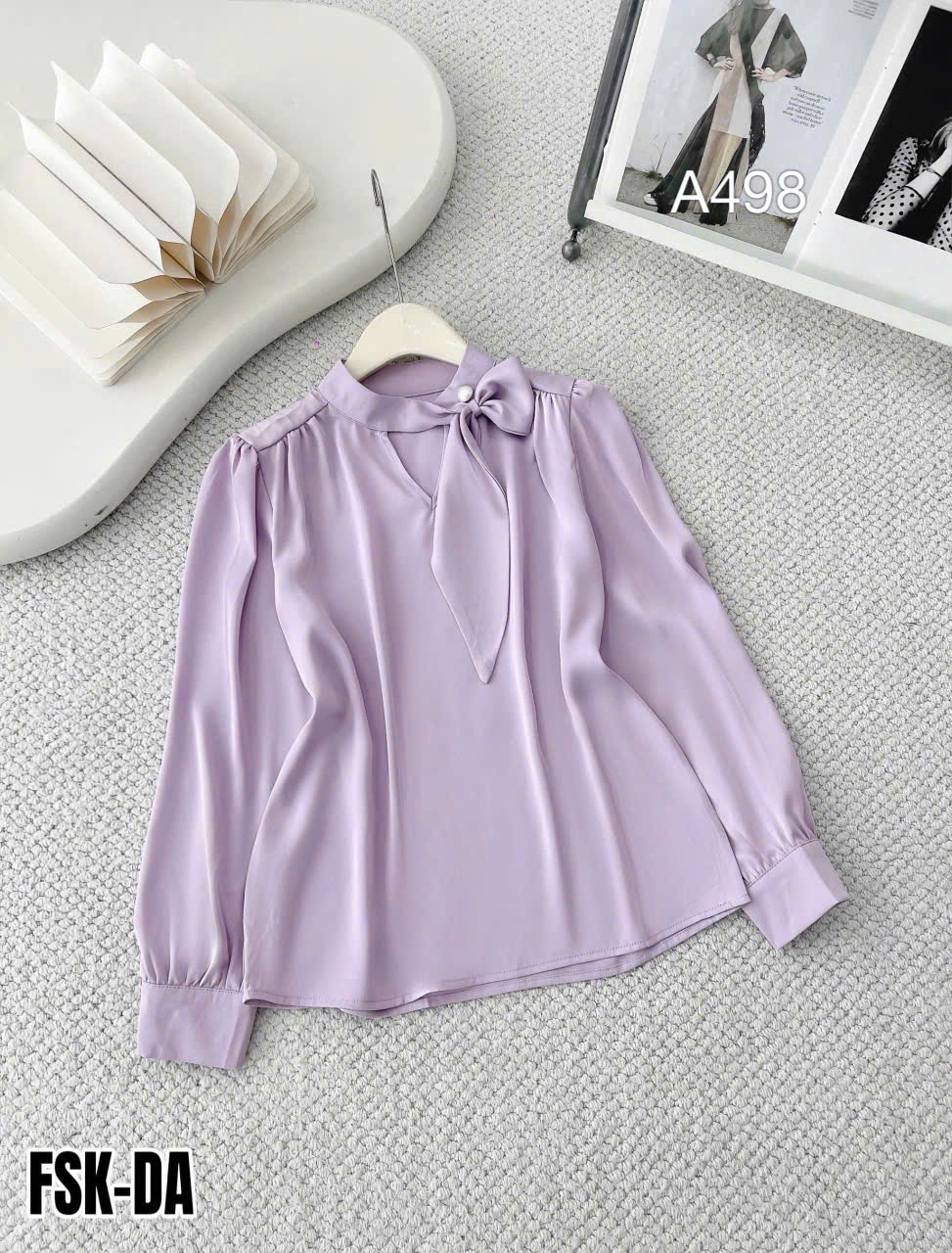 A498 Áo sơ mi lụa tay dài cổ nơ